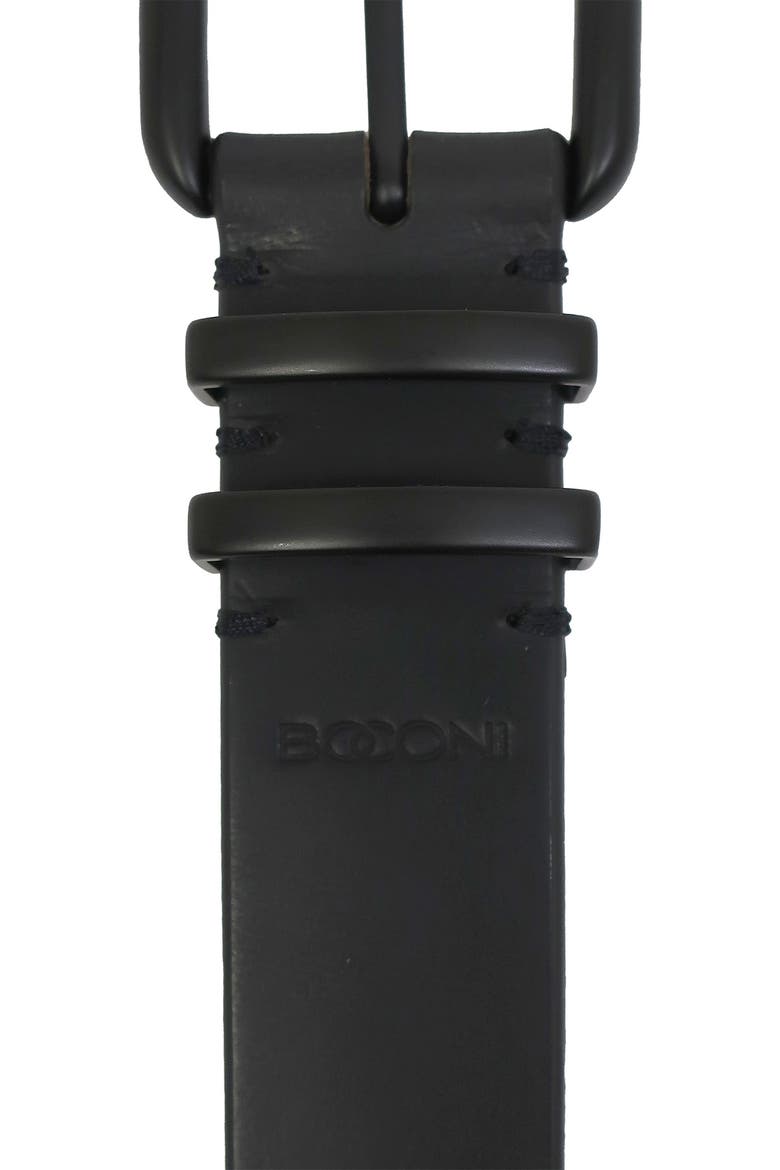 Matte Buckle Roller Burn Edge Leather Belt, Alternate, color, BLACK