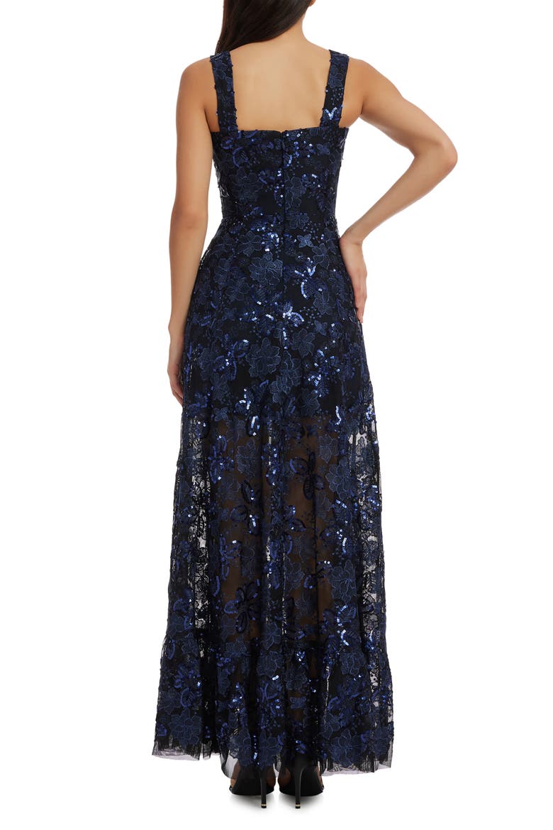 Anabel Floral Sequin Fit & Flare Gown, Alternate, color, NAVY