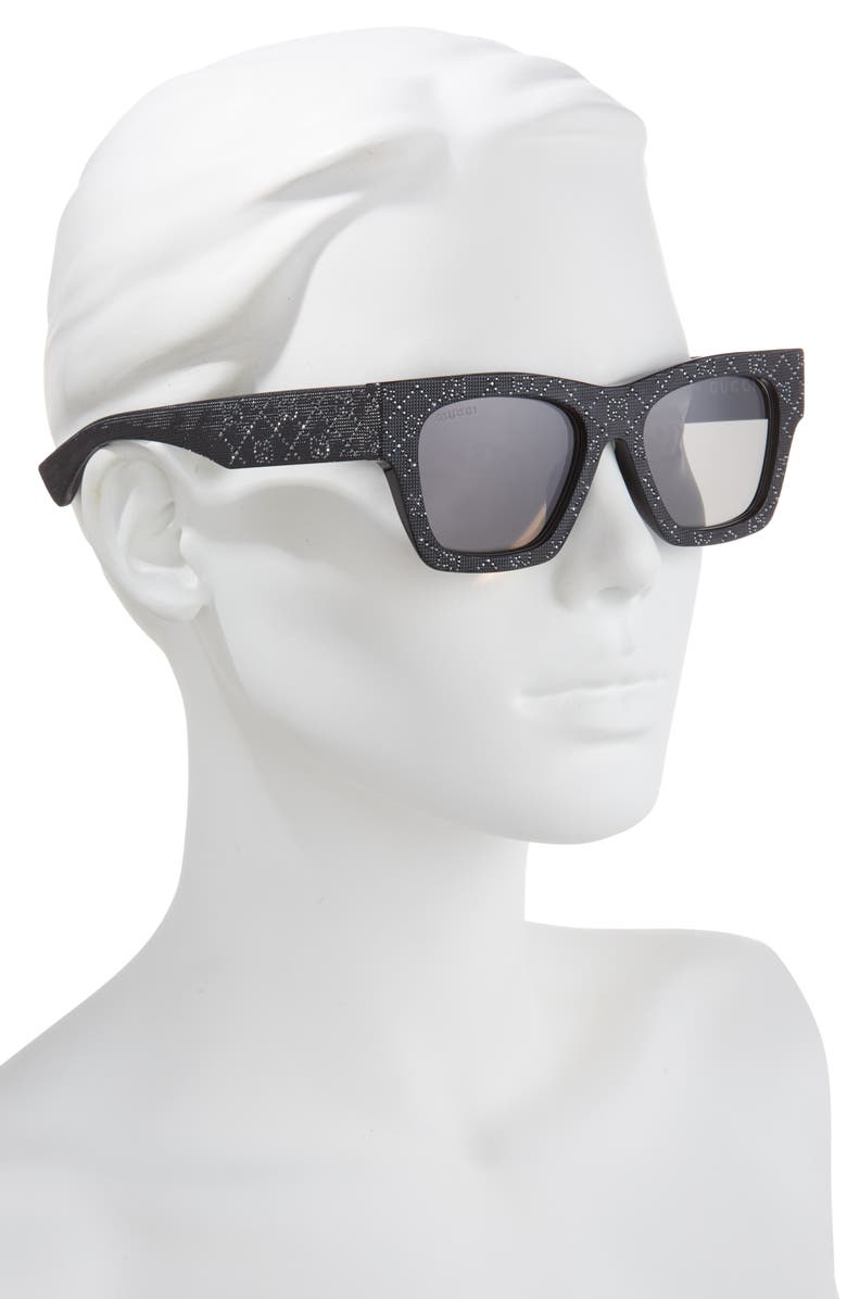 Gucci 52mm Rectangular Sunglasses, Alternate, color, Black