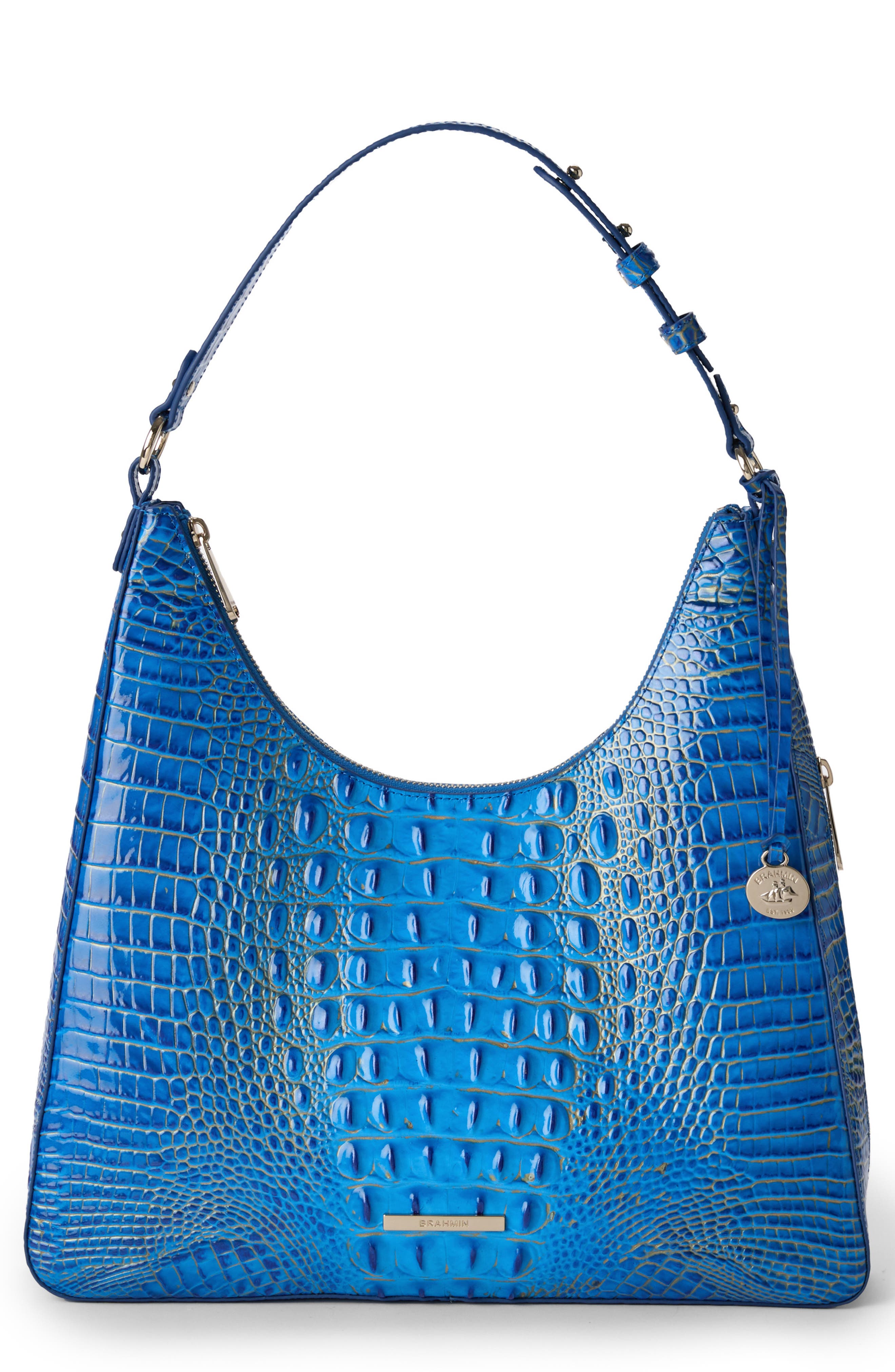 Brahmin Tabitha Croc Embossed Leather Shoulder Bag in Electric Indigo 