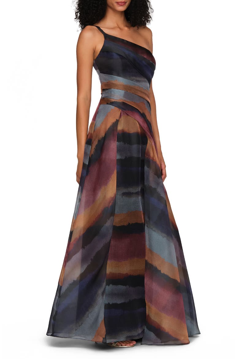 Daniela Ombré Stripe One-Shoulder Organza Gown, Alternate, color, ICEBERG MULTI