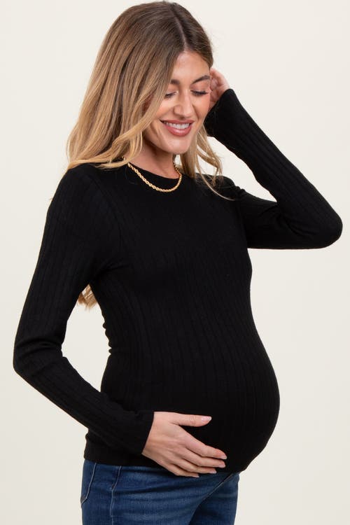 Pinkblush Ribbed Long Sleeve Maternity Top In Black