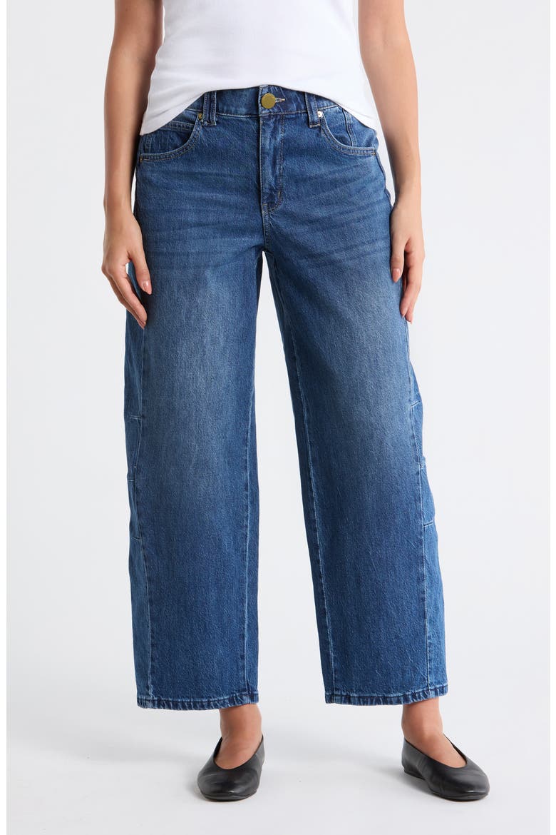 'Ab'solution High Waist Ankle Barrel Leg Jeans, Main, color, BLUE