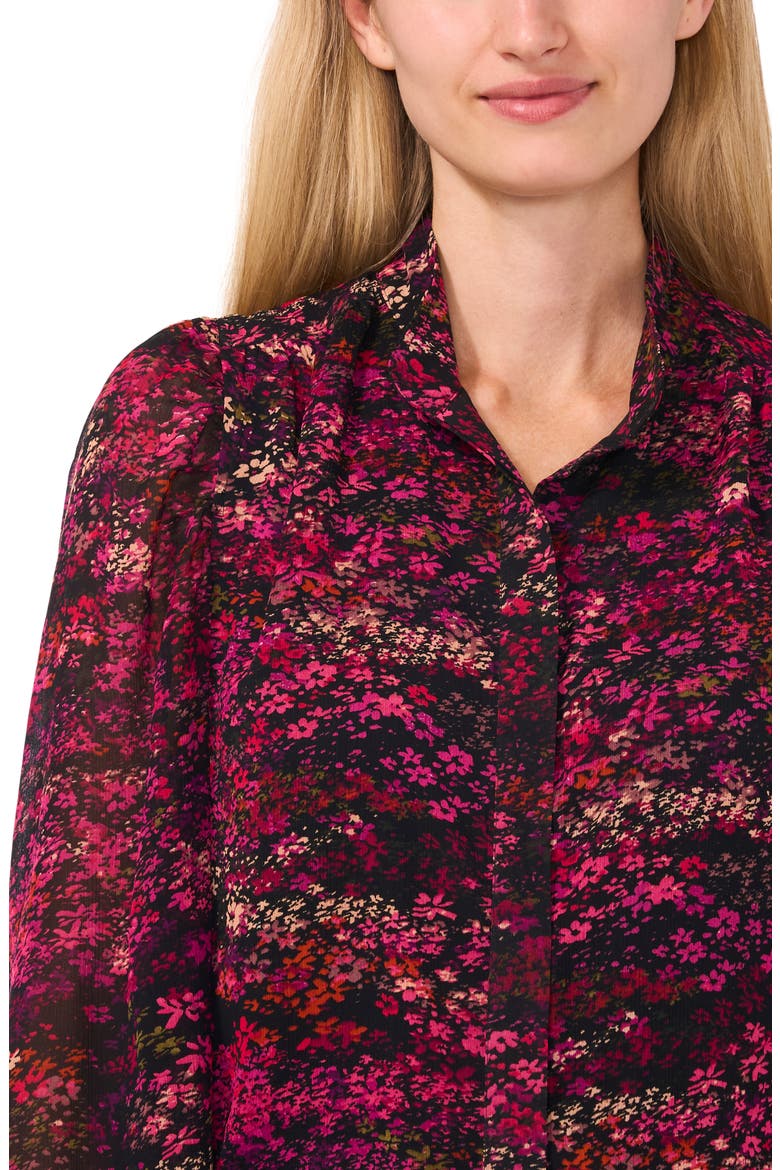 Floral Button-Up Shirt, Alternate, color, RICH BLACK