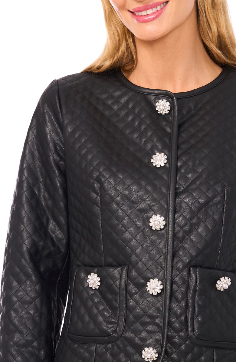 CeCe Quilted Faux Leather Jacket, Alternate, color, Rich Black