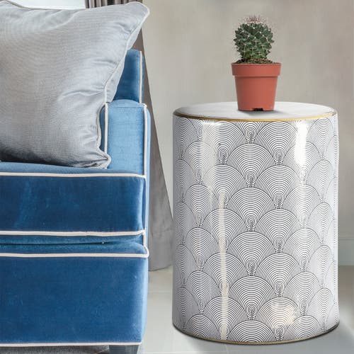 Jonathan Y Fish Scale 17" Modern Ceramic Garden Stool In White/gold