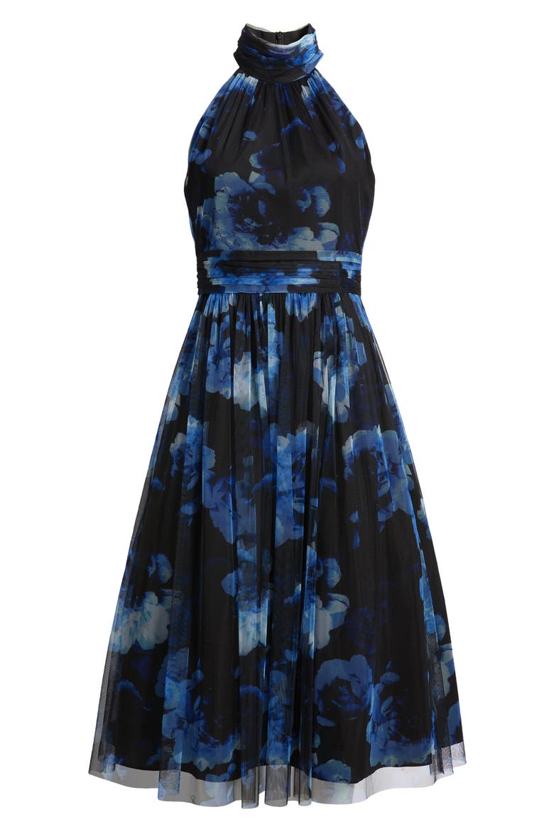 Floral Fit & Flare Ilusion Lace Midi Dress, Alternate, color, NAVY