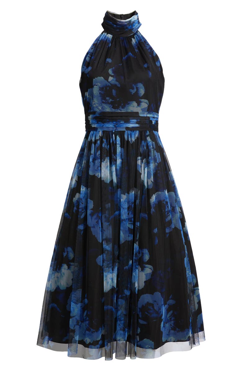 Eliza J Floral Fit & Flare Ilusion Lace Midi Dress, Alternate, color, Navy