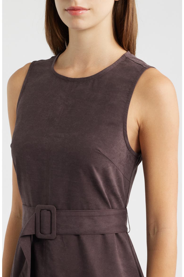 Belted Drop Waist Midi Dress, Alternate, color, BROWN