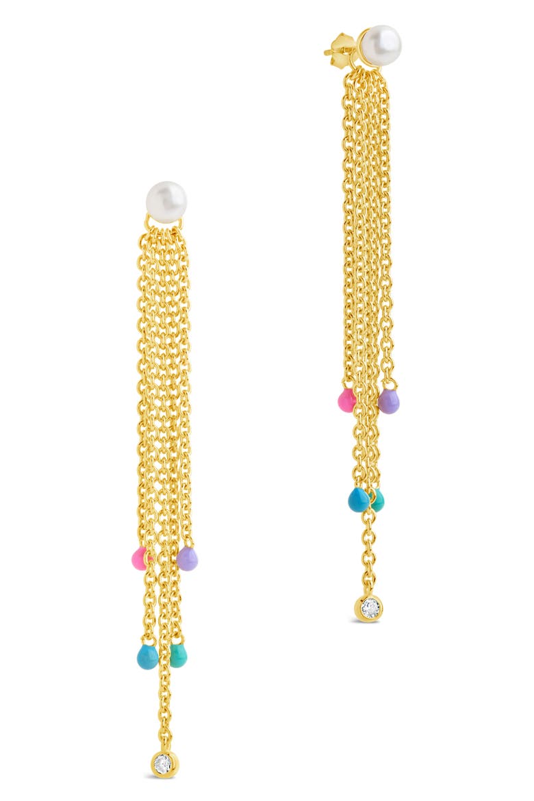 Delmare Imitation Pearl Linear Drop Earrings, Main, color, GOLD