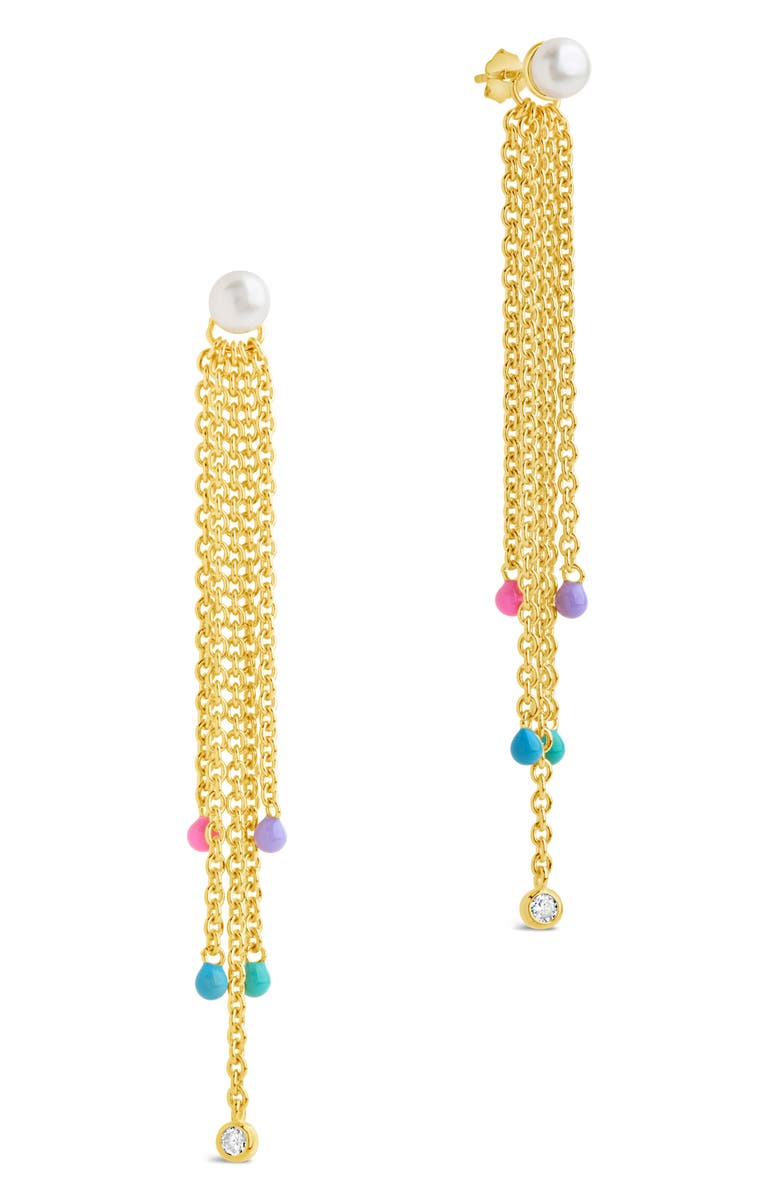 Sterling Forever Delmare Imitation Pearl Linear Drop Earrings, Main, color, Gold