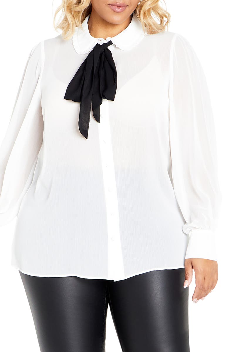 City Chic Maddison Tie Neck Shirt, Main, color, Ivory