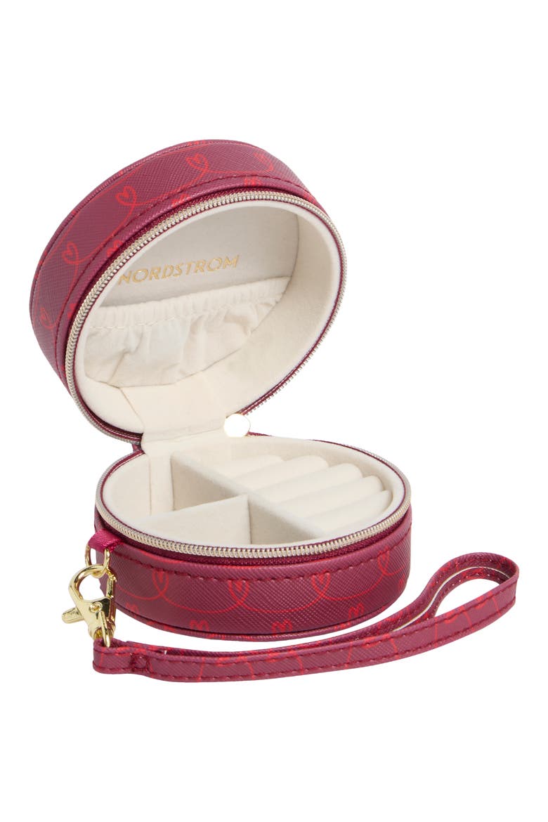 Mini Round Jewelry Box, Alternate, color, BURGUNDY- RED HEARTS