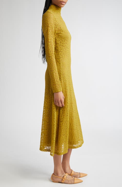Ulla Johnson Talia Lace Long Sleeve Mock Neck Dress In Green