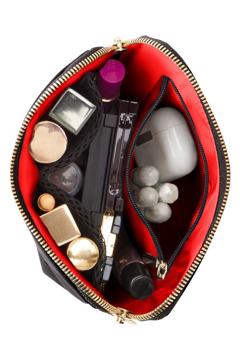 Everyday Makeup Bag, Alternate, color, BLACK/ RED NYLON