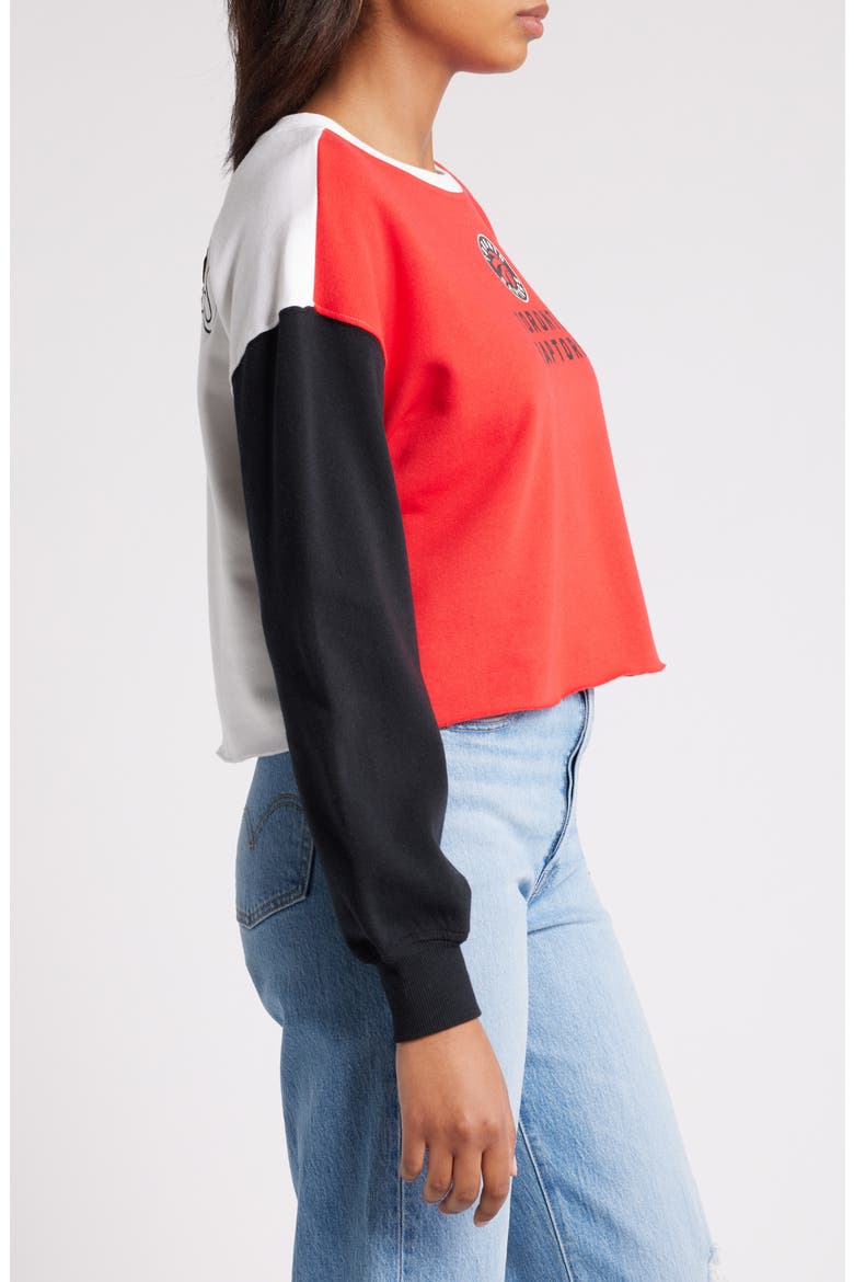 Women's WEAR by Erin Andrews Heather Red Toronto Raptors Mixed Letter Cropped Pullover Sweatshirt, Alternate, color, Heather Red