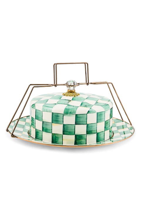 Emerald Check Enameled Steel Cake Carrier