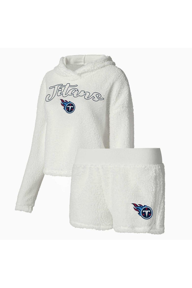 Women's Concepts Sport  White Tennessee Titans Fluffy Pullover Sweatshirt & Shorts Sleep Set, Main, color, White