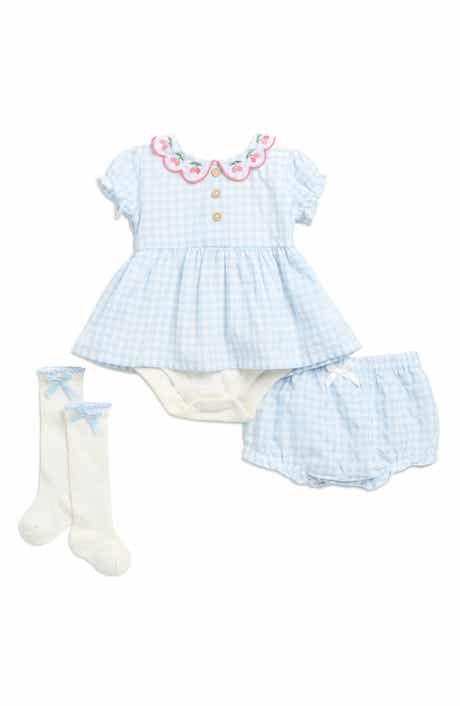 Nicole Miller Gingham Dress, Bloomers & Socks Set