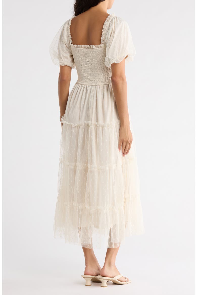 Puff Sleeve Midi Dress, Alternate, color, CREAM