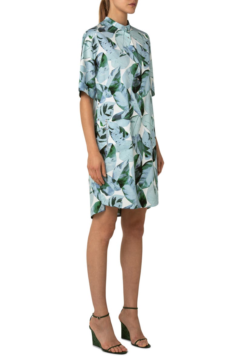 Akris punto Leaf Print High-Low Cotton Shift Dress, Alternate, color, 