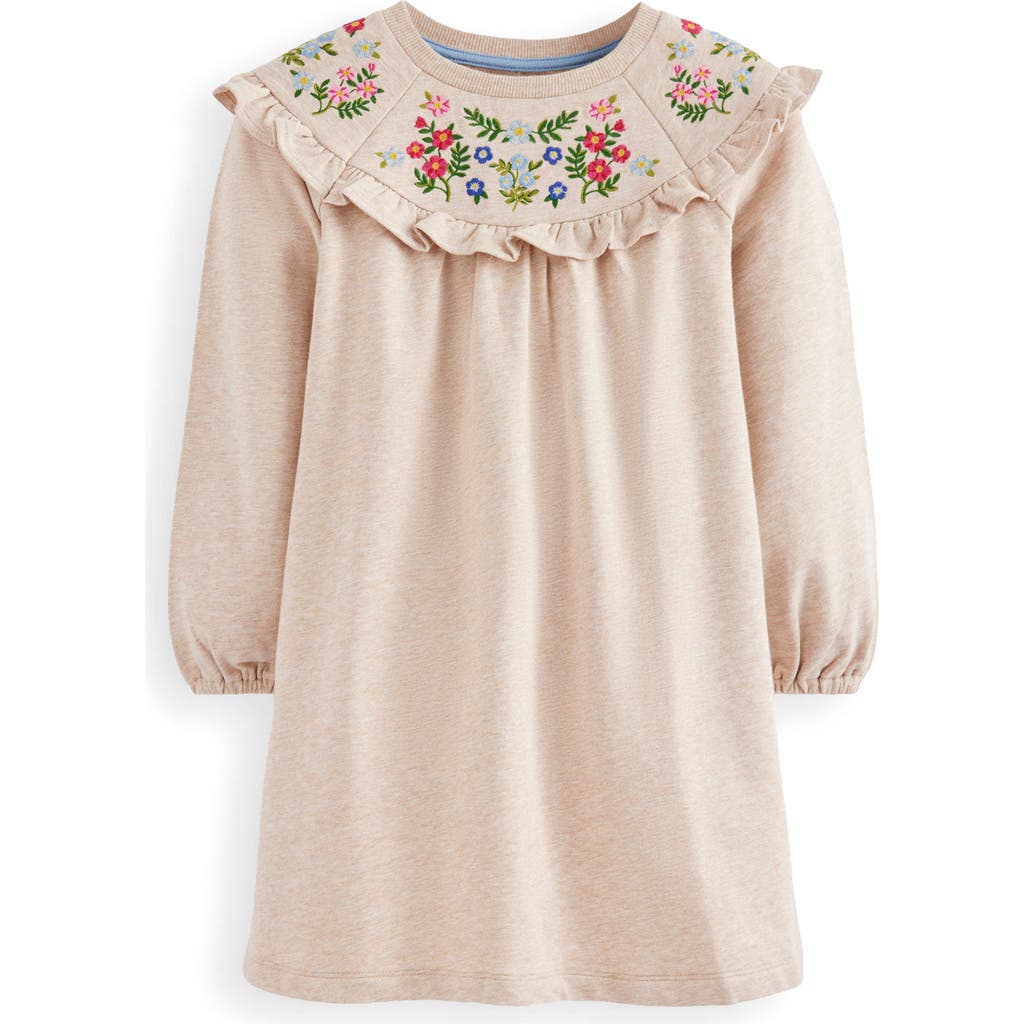 Mini Boden Kids' Floral Embroidered Cotton Sweatshirt Dress In Neutral