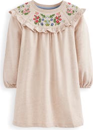 Mini Boden Kids' Floral Embroidered Cotton Sweatshirt Dress