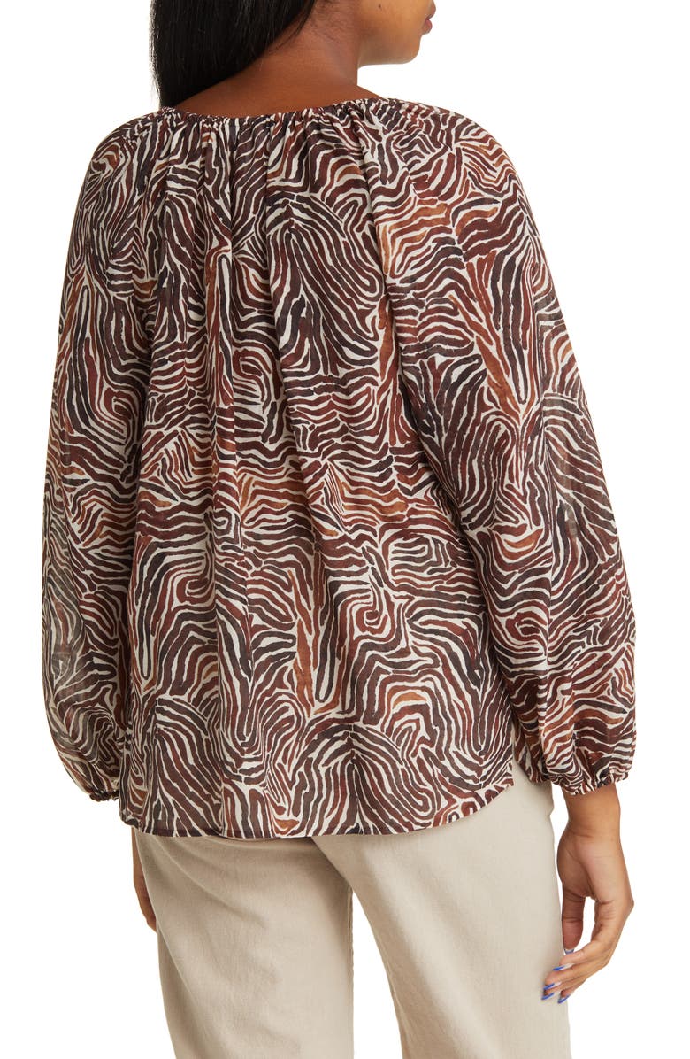 Tommy Bahama Zen Zebra Cotton & Silk Peasant Top, Alternate, color, Double Chocolate