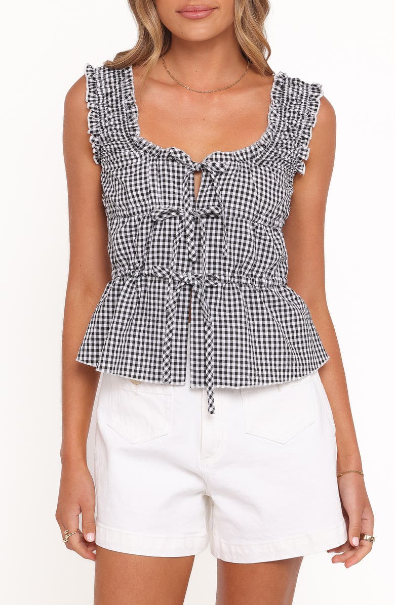 Petal & Pup Harper Gingham Tie Front Tank, Main, color, Black Gingham