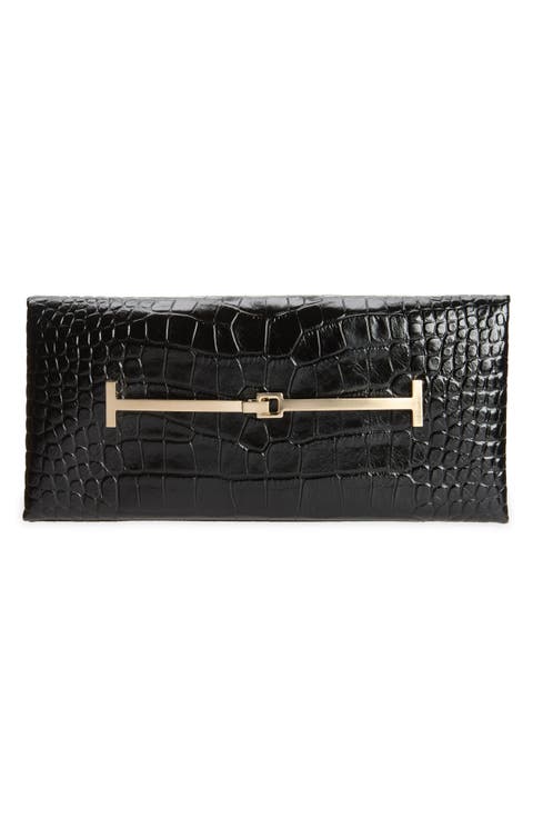 Arc Croc Embossed Leather Clutch