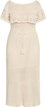 City Chic Callie Open Stitch Tie Waist Off the Shoulder Maxi Dress