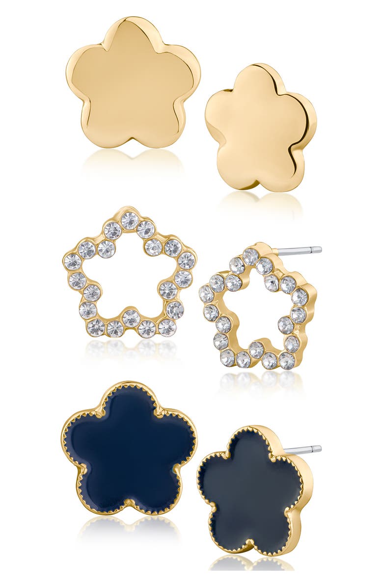 JARDIN Resin & Crystal 3-Pack Assorted Clover Stud Earrings, Main, color, 