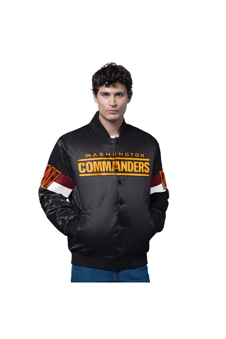 Men's Starter Black Washington Commanders Triple Option Full-Snap Varsity Jacket, Main, color, Black