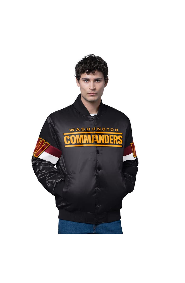 STARTER Men's Starter Black Washington Commanders Triple Option Full-Snap Varsity Jacket, Main, color, Black