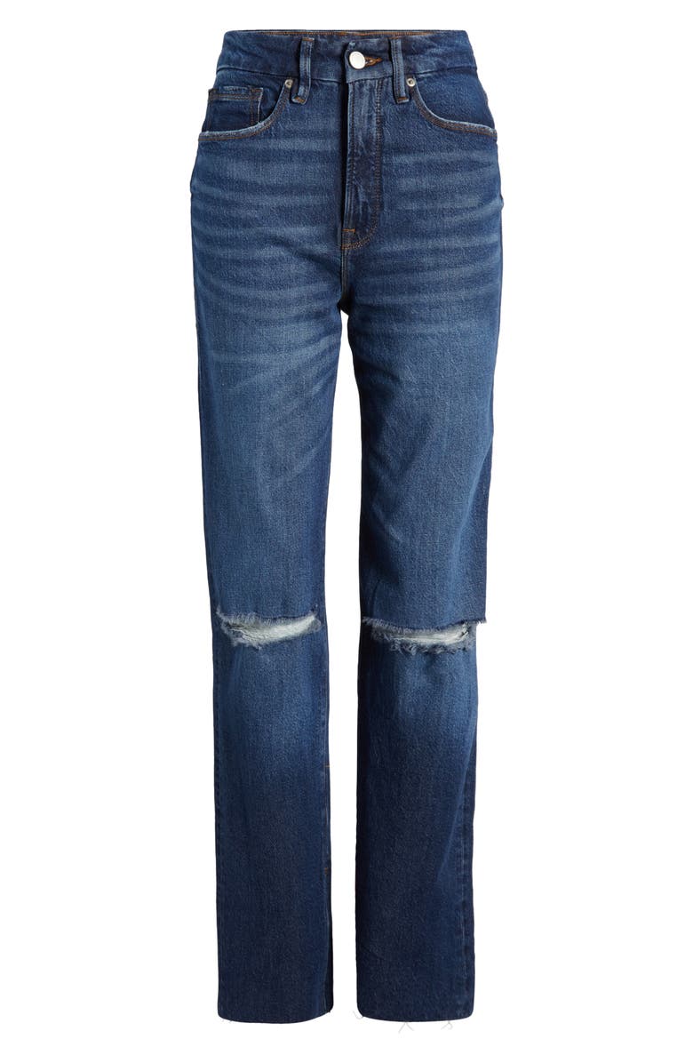 Good American Good Boy Split Hem High Waist Straight Leg Jeans, Alternate, color, Indigo705