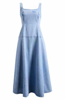 Topshop Sleeveless Drop Waist Denim Midi Dress