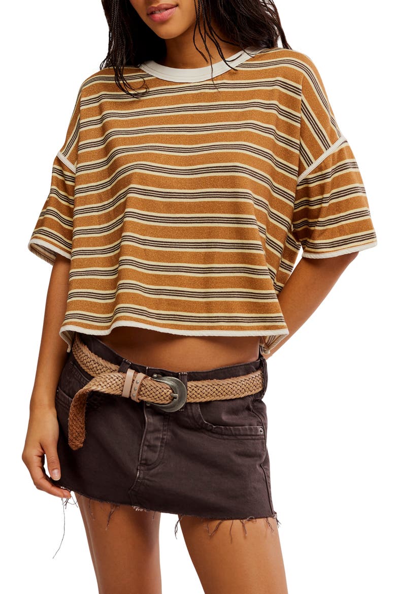 Clean Rugby Stripe Cotton Top, Main, color, ALMOND COMBO