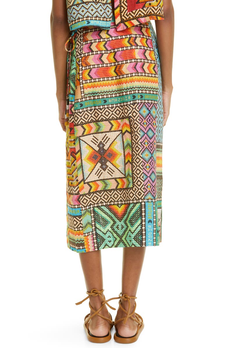 FARM Rio Mix Scarf Print Linen Wrap Skirt, Alternate, color, 