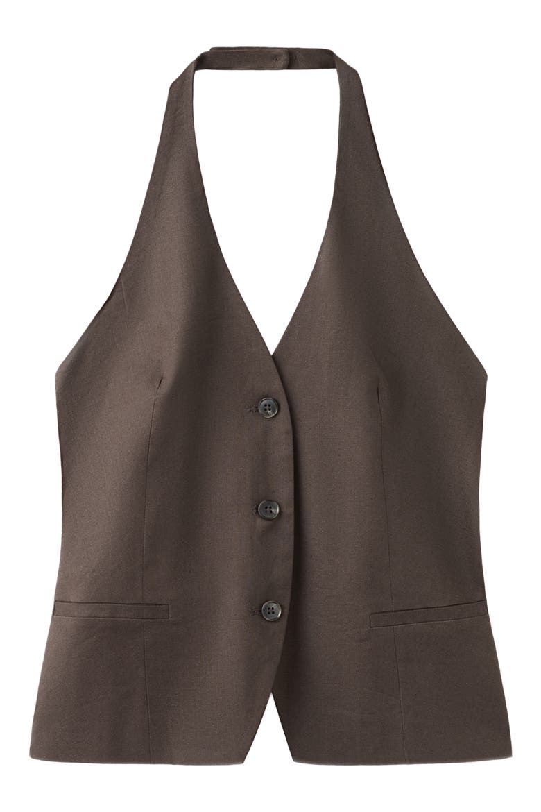 Halter Stretch Linen & Cotton Vest, Alternate, color, CHOCOLATE