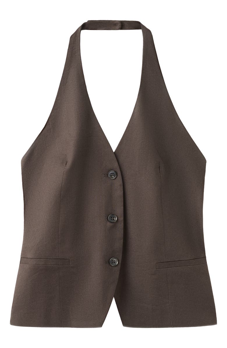 MANGO Halter Stretch Linen & Cotton Vest, Alternate, color, Chocolate