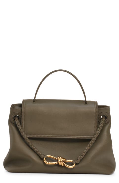 BOTTEGA VENETA ダークグリーン オフショルダー トップス フロントジップ ニット プルオーバー 襟付き 太リブ レディース