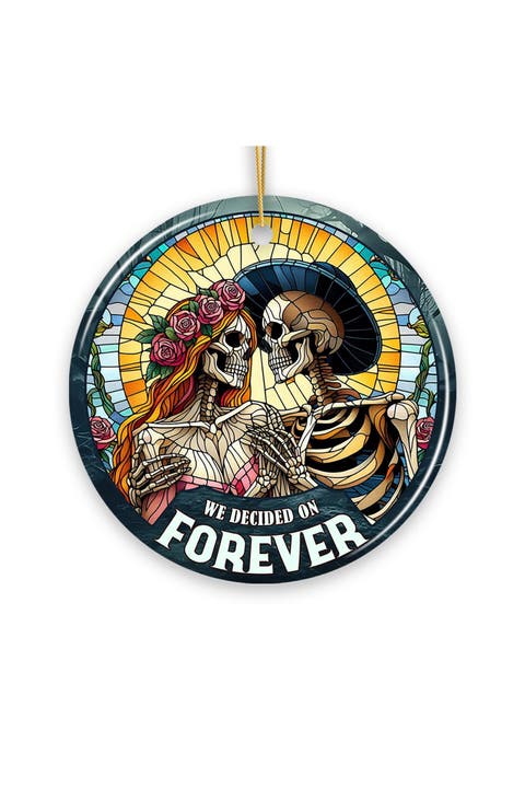 Skeleton Couple Forever Stained Glass Round Ornament