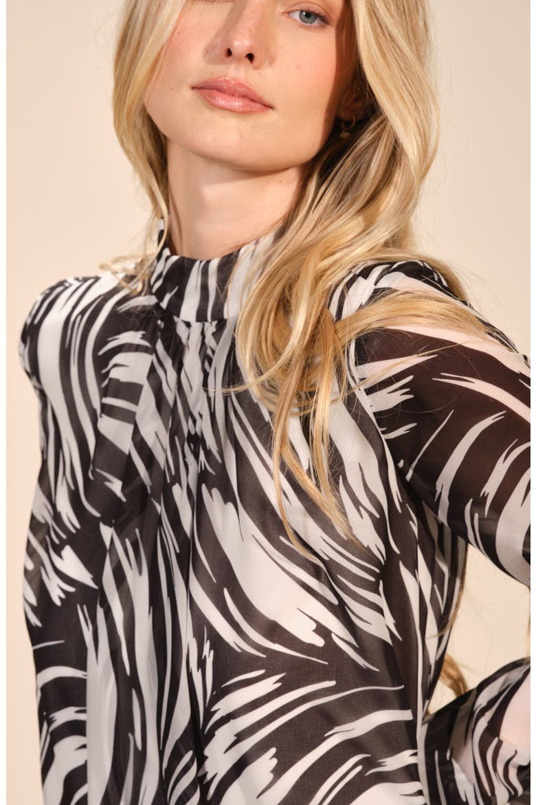 Abstract Print Long Sleeve Swingy Dress, Alternate, color, BLACK/ WHITE