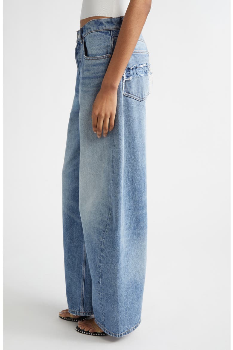 Distressed Logo Blow Up Barrel Leg Jeans, Alternate, color, AUTHENTIC LIGHT INDIGO