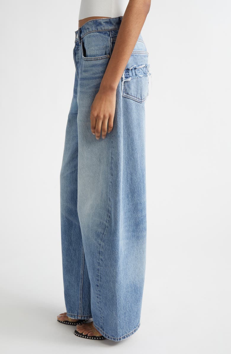 Alexander Wang Distressed Logo Blow Up Barrel Leg Jeans, Alternate, color, Authentic Light Indigo