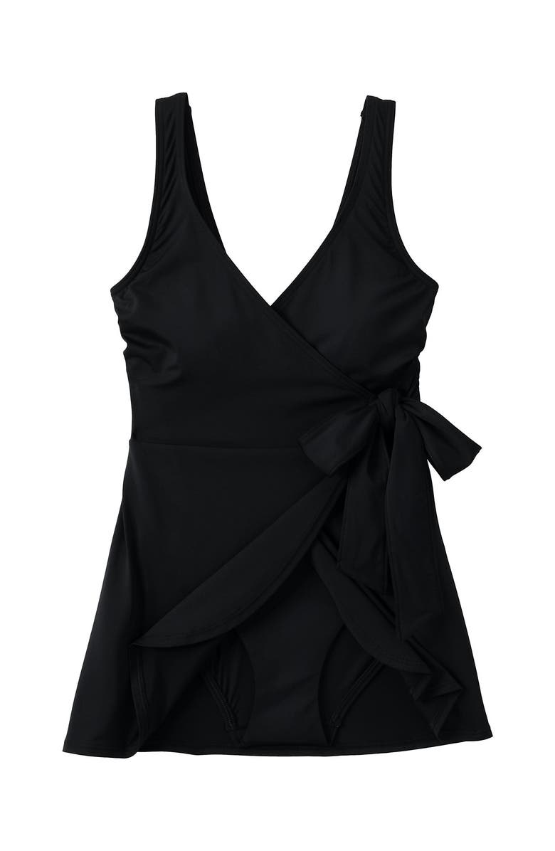 Lands' End Side Tie Mini Swim Dress Swimsuit, Alternate, color, Black