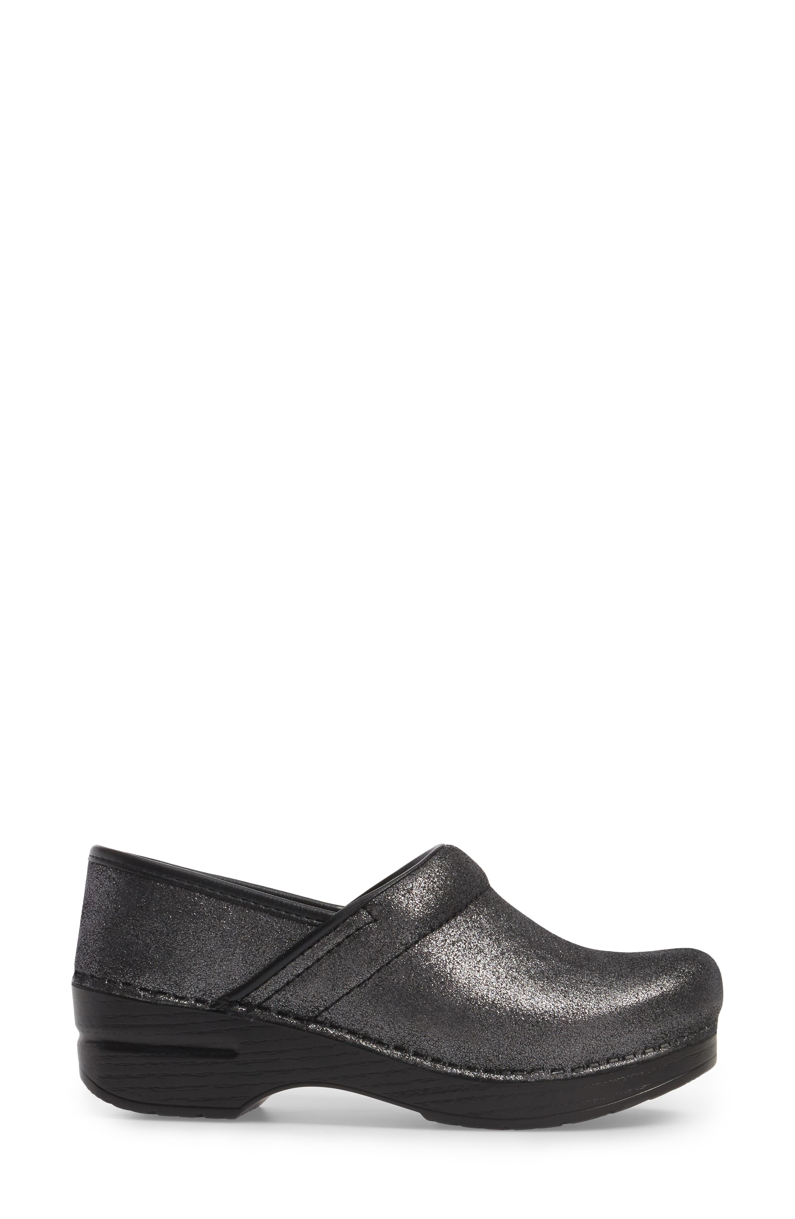 Distressed Professional Clog, Alternate, color, BLACK METALLIC SUEDE