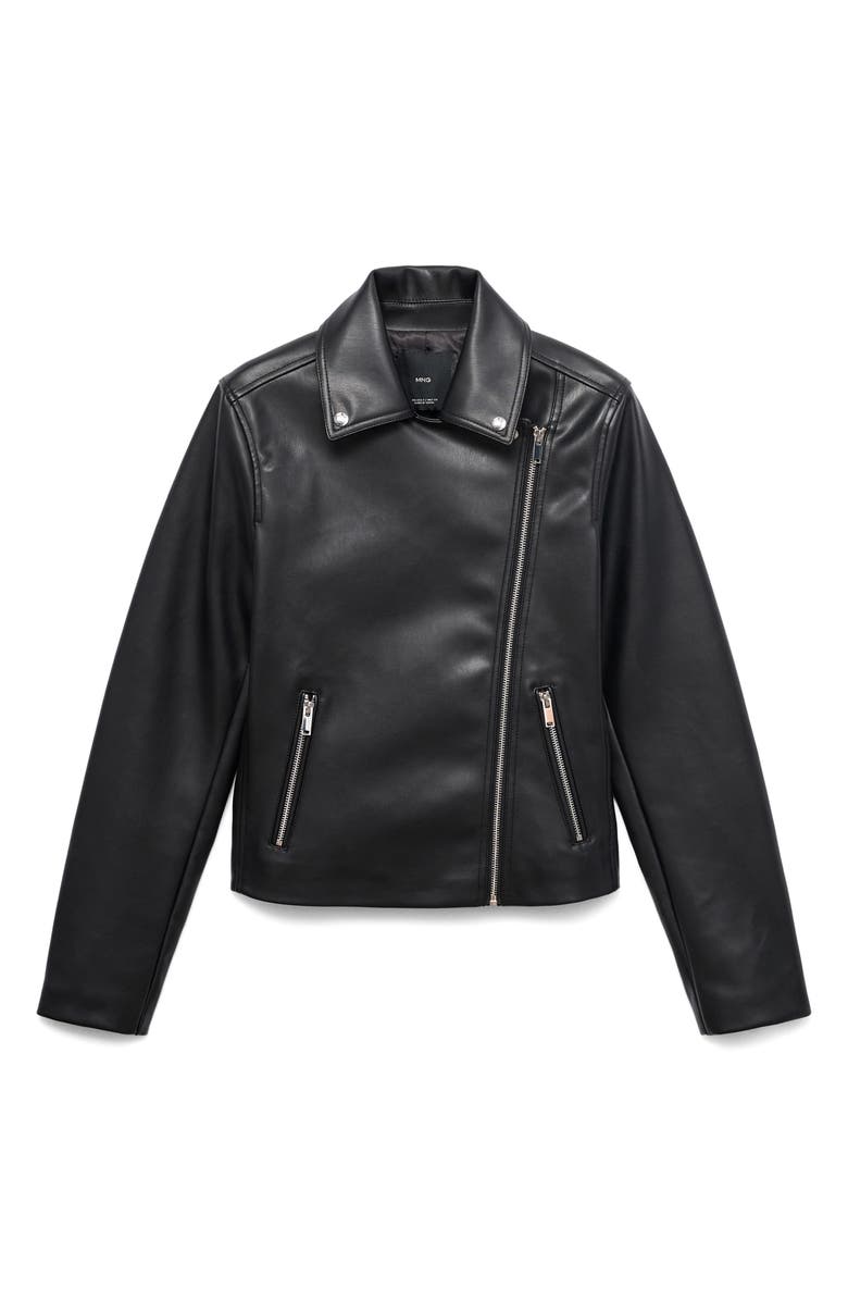MANGO Faux Leather Moto Jacket, Alternate, color, Black