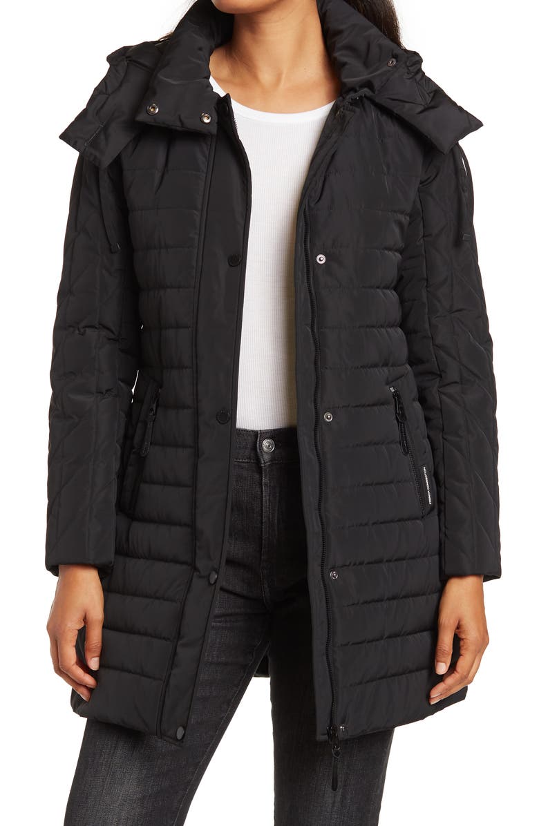 French Connection Quilted Barn Hooded Puffer Jacket, Main, color, 
