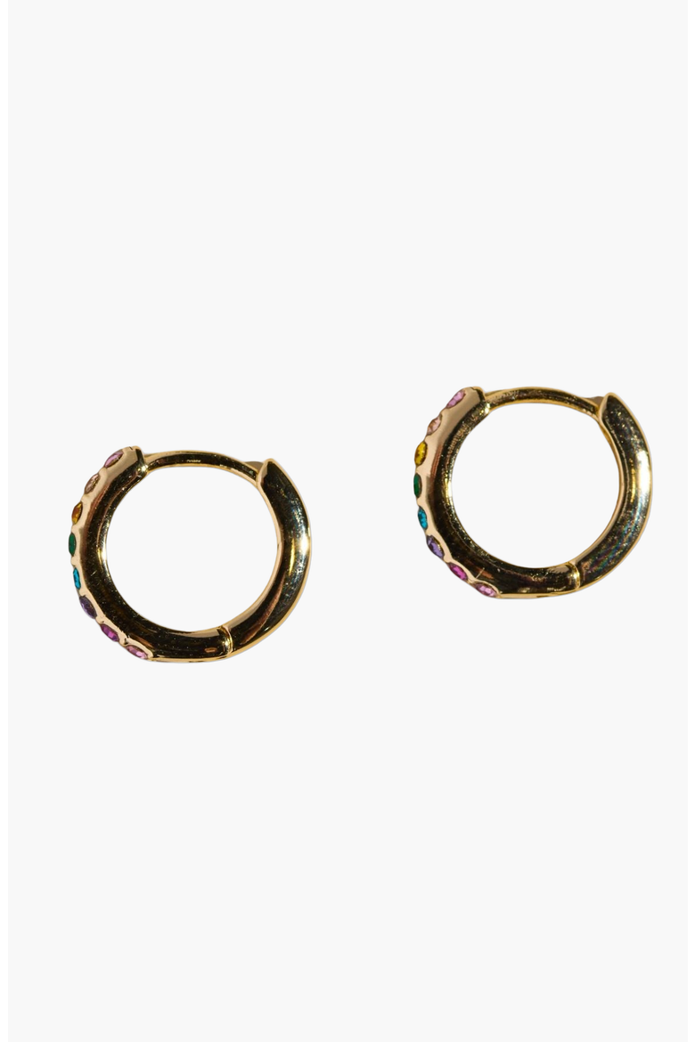 Pave Rainbow Huggie Earrings, Alternate, color, Rainbow